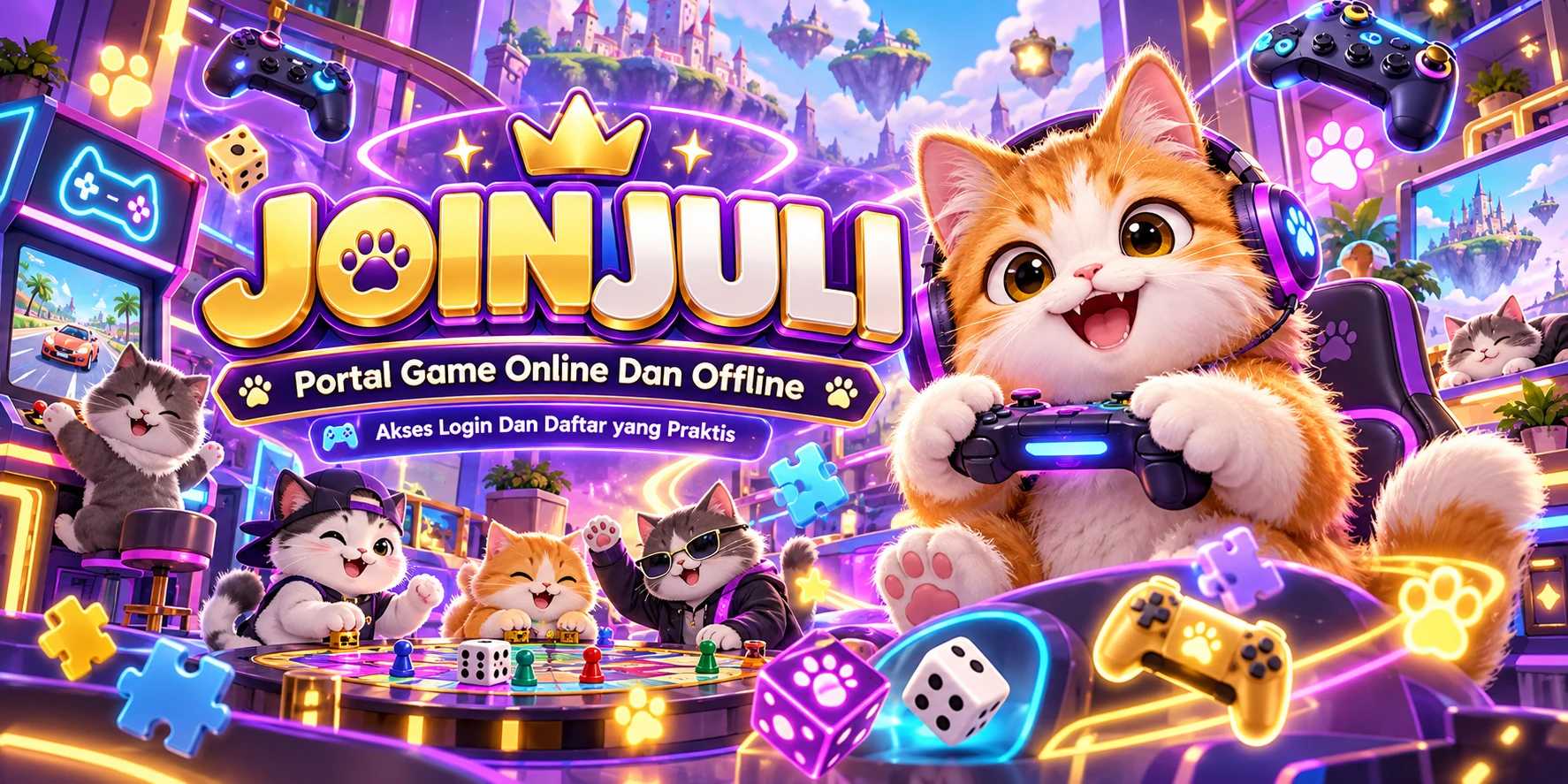 Kucing lucu bermain bersama di dunia game JOINJULI